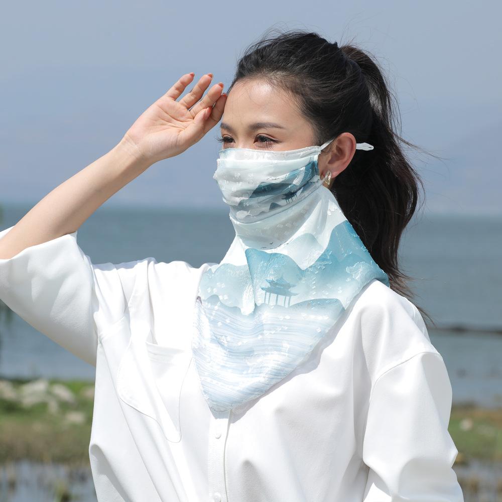 

Guochaofeng chiffon sunscreen mask women s neck protection summer sunshade veil ultraviolet thin breathable face mask sunscreen mask чернил синий