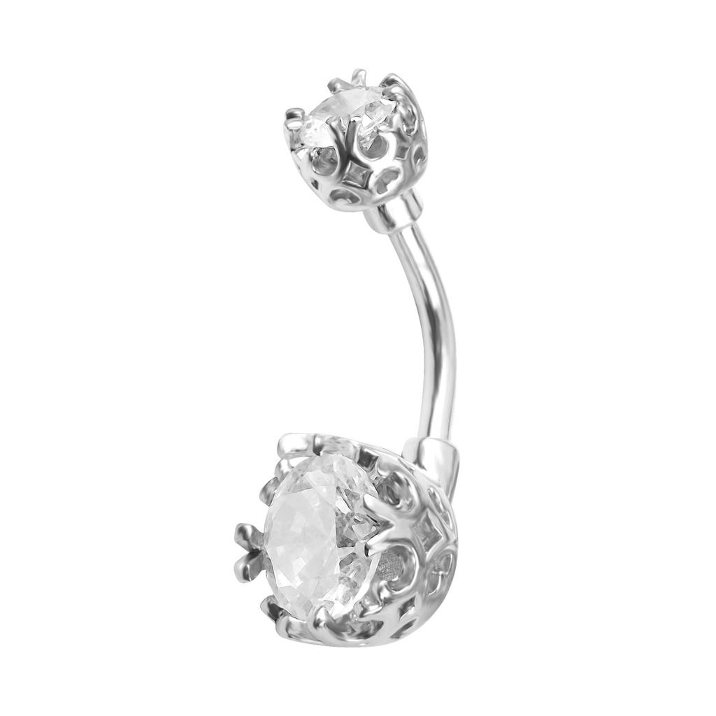 Stainless Steel Inlaid Zircon Belly Button Ring Piercing Jewelry Niche Light Luxury Hot Girl European and American High-end Accessories