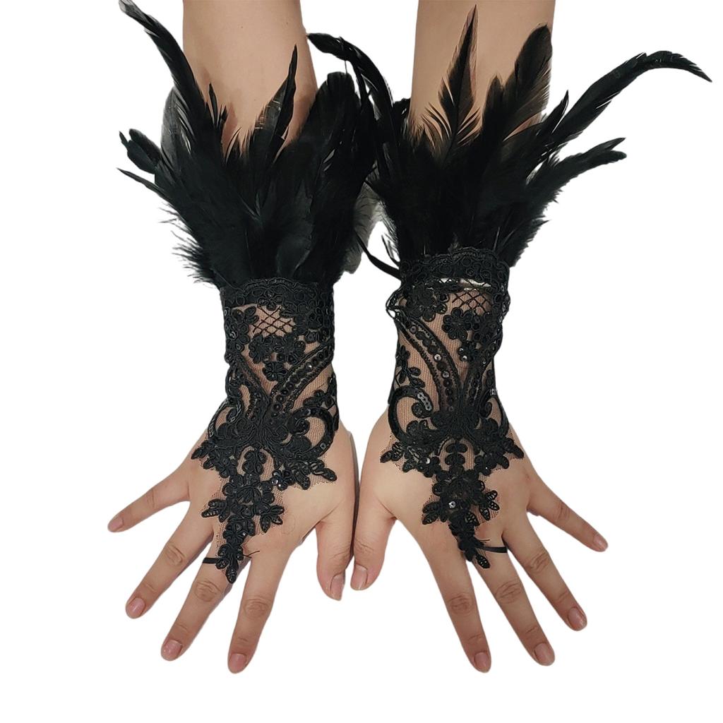 Wedding Gloves Proms White Gloves Feather Long Gloves for Operas Women Lady Proms Costume Accessories