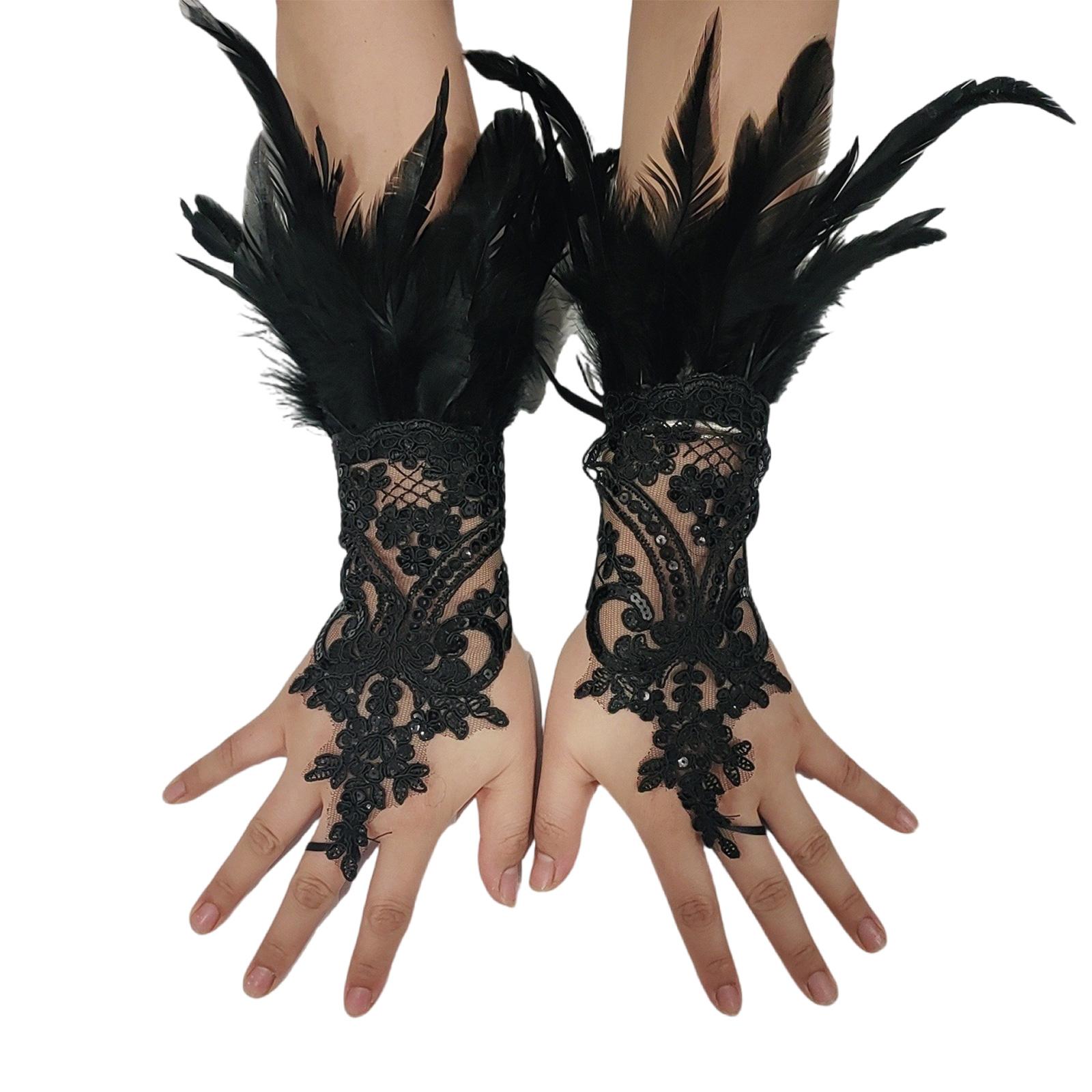 

Свадебные перчатки для выпускного бала Белые перчатки Перья Длинные перчатки для оперы Женские Леди Аксессуары для костюма для выпускного бала чёрный