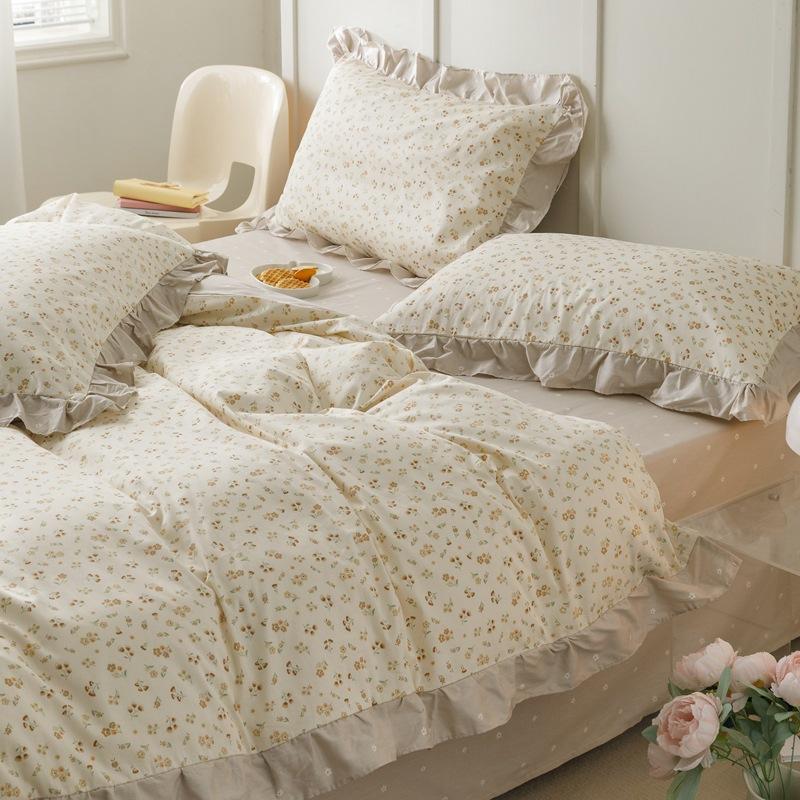 Księżniczka styl kwiatowy czysta bawełna mały świeży czteroczęściowy zestaw koronkowy prześcieradło poszwa na kołdrę prześcieradło z gumką łóżko trzyczęściowa poszwa na kołdrę