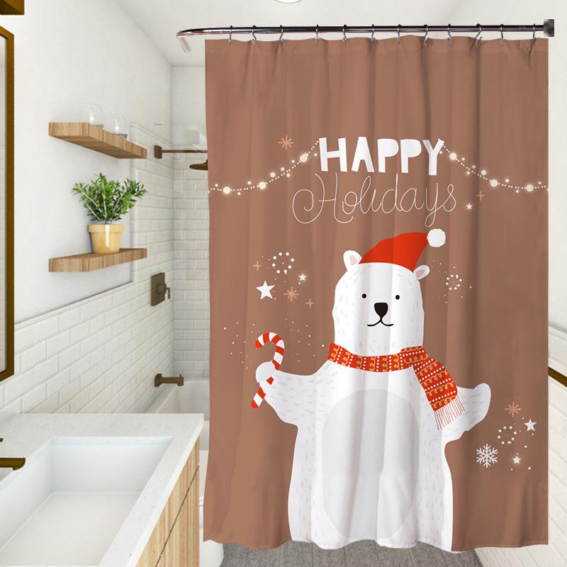 Cute Cartoon Christmas Washable Dirt-Resistant Shower Curtain Shower Head Waterproof Polyester Bath Curtain For Home Decor
