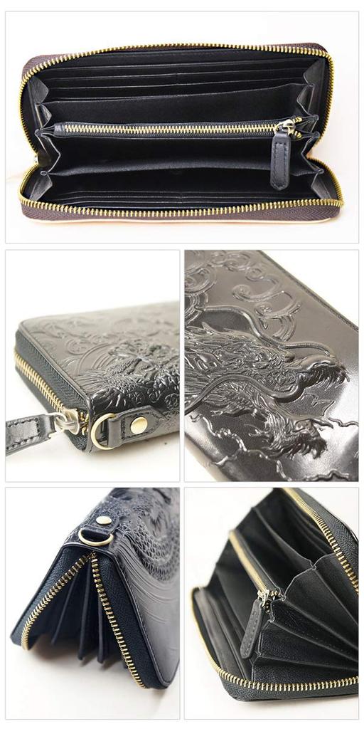 Wallet Long Wallet Dragon Year of the Dragon Genuine Leather Cowhide Italian Leather YKK Round Zipper Round Zip Coin Purse Long Wallet Leather YKK