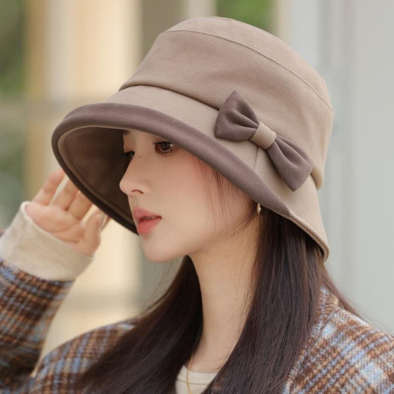 Autumn and Winter New Basin Hat Bow Bucket Hat Bucket Hat Windproof Thick Warm Hat for Skiing, Running, Cycling