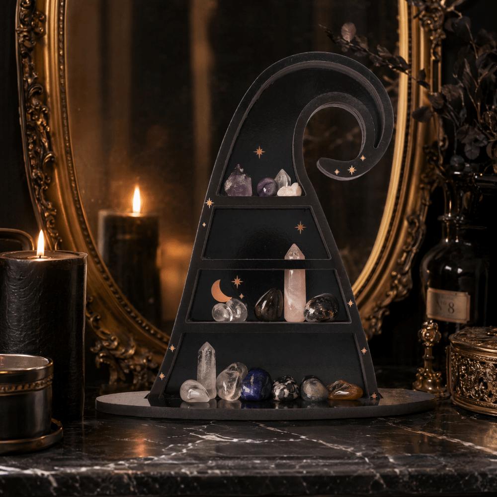 Gothic Stone Shelf Display PVC Crystal Holder Organizer Desk Display Shelf For Bedroom