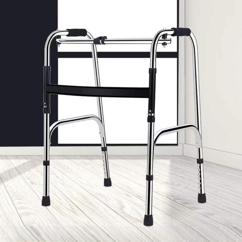 Elderly Folding Walker Height Adjust Stainless Steel Portable Recovery Senior Walker Silver Black