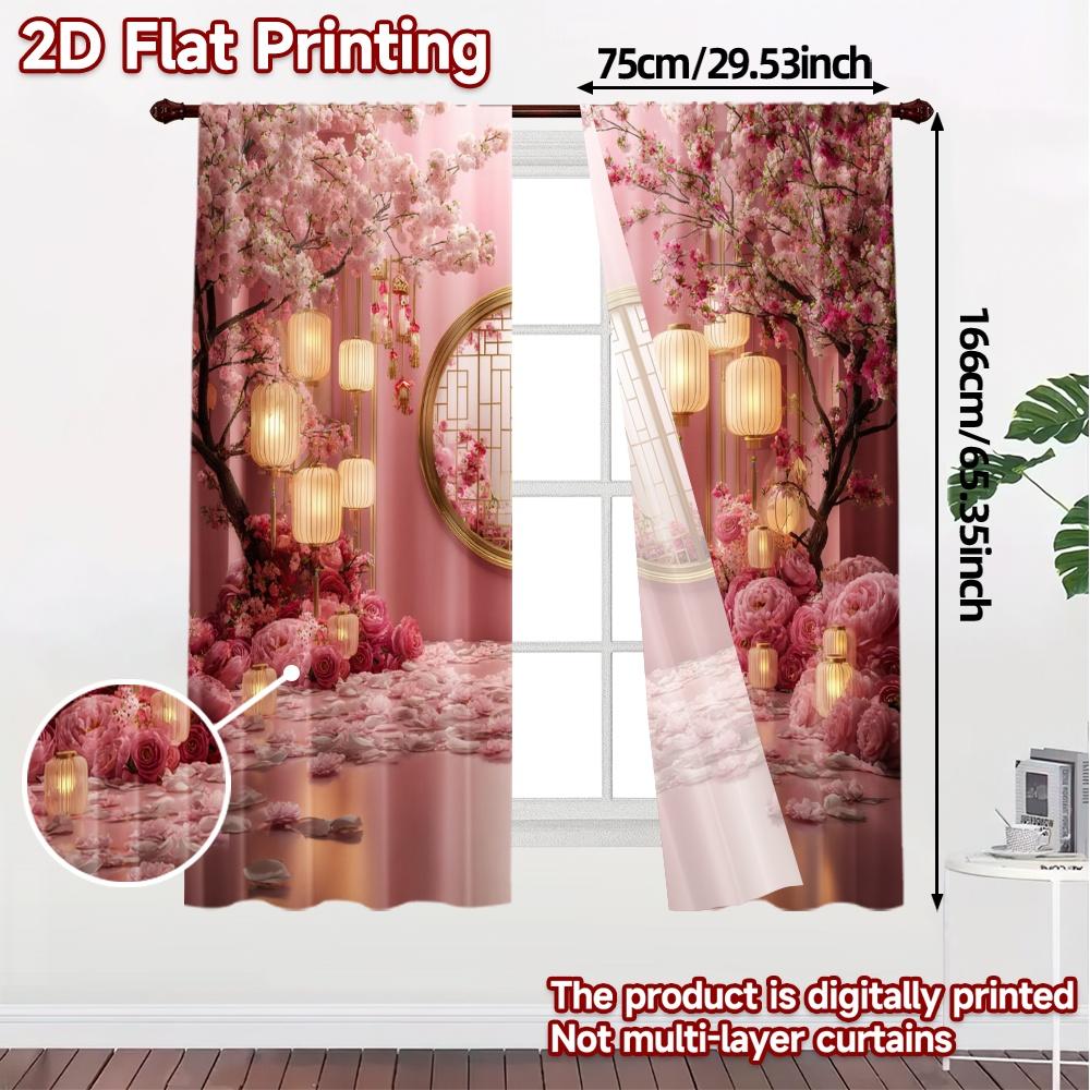 Set Of 2 Flat Printing Curtains Without Rod Blossom Serenity Popular Fabric Home Decor Ldeal Curtain With Semi Sheer Polyester