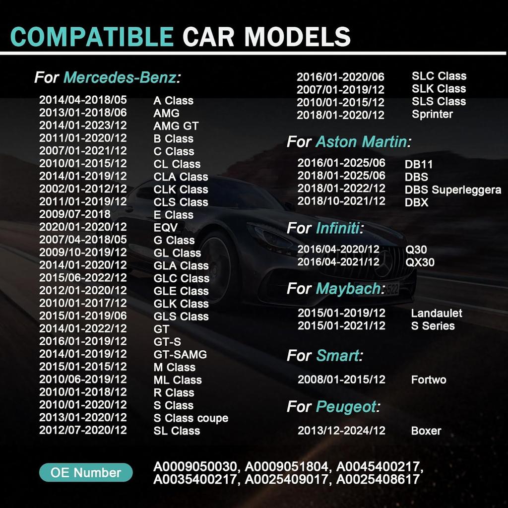 TPMS Tire Pressure Sensors 433MHz Programmed TPMS Sensor Compatible with Mercedes-Benz Smart Infitini Replaces # A0009050030 A0009051804