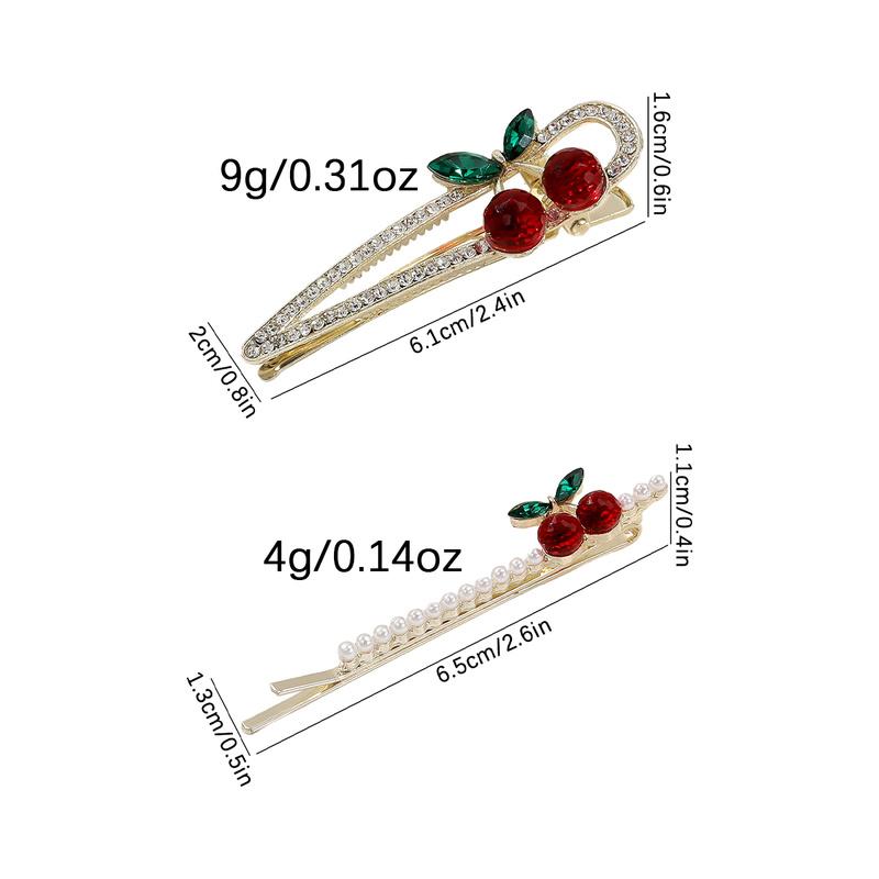 2pcs Fashionable, Sweet and Cute, Pearl Cherry Hairpin, Side Clip, Forehead Bangs, Broken Hair, Hairpin, Hairpin Headpiece