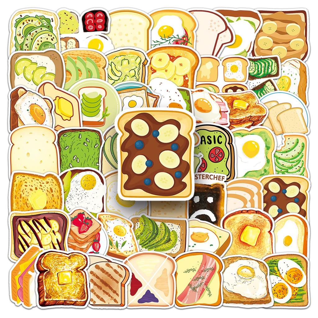 50 Toast Doodle Persönlichkeit Cartoon Essen Kinder DIY Skateboard Handyhülle Koffer Aufkleber Wasserdicht