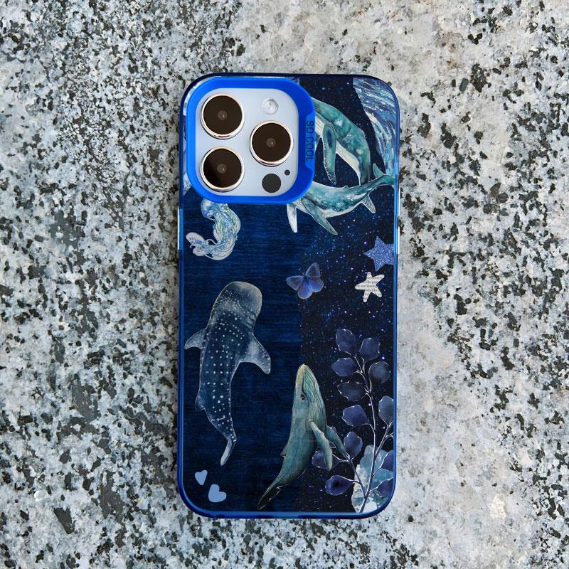 Space Ocean Whale Shark Phone Case For IPhone 16 15 14 Pro Max 13 11 12 Pro Max Mini 16 15 14 Plus Shockproof Laser Cover Fundas