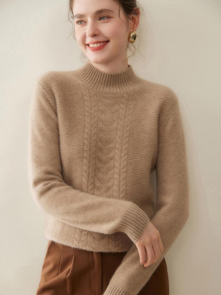 Women's Half-High Neck Cashmere Sweater: Age-Defying, Skin-Friendly, Thick & Warm for 2025 Autumn/Winter.