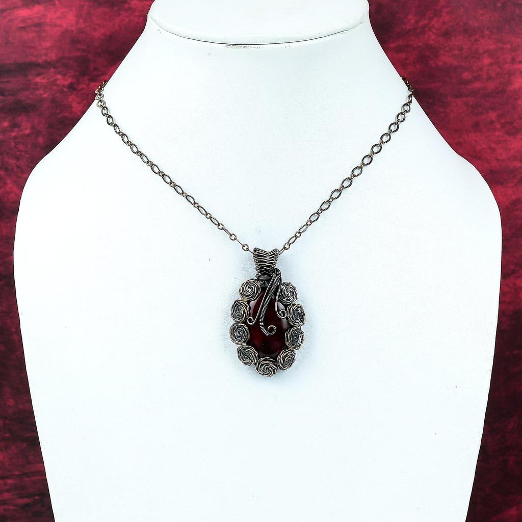 Red Fire Labradorite Pendant Copper Wire Wrapped Handmade Jewelry Gemstone Pendant Copper Wire Wrap Pendant Flower Jewelry Gifts For Mother