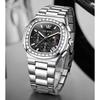 Men Square Diamond Bezel Quartz Watch Moon Phase Date Chronograph Luminous Waterproof Wrist Watch