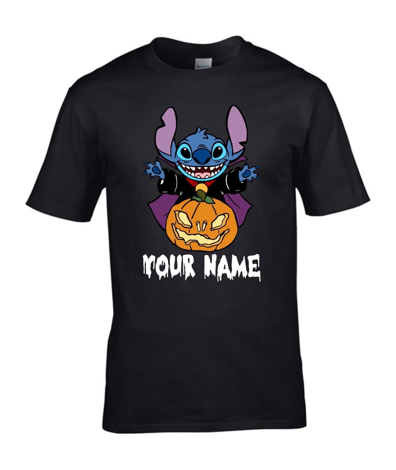 Personalised Name Lilo and Stitch Halloween T-Shirt, Pumpkin Disney Stitch Top M