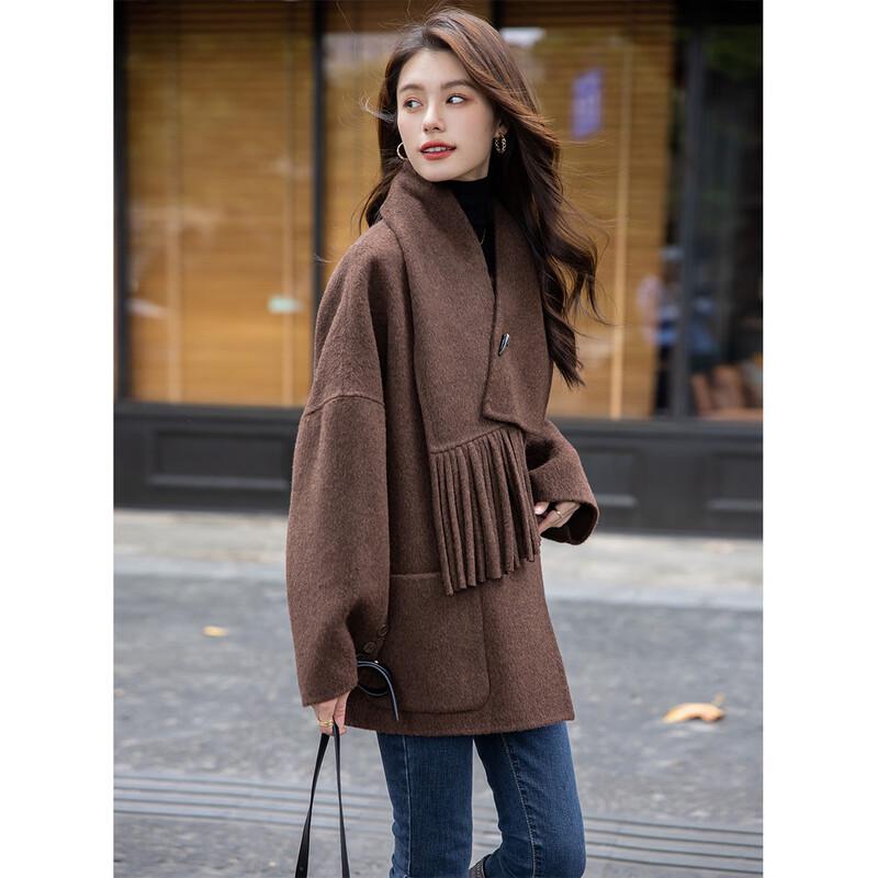 MOKANA Women's Luxury Double-Faced Wool Coat with Scarf