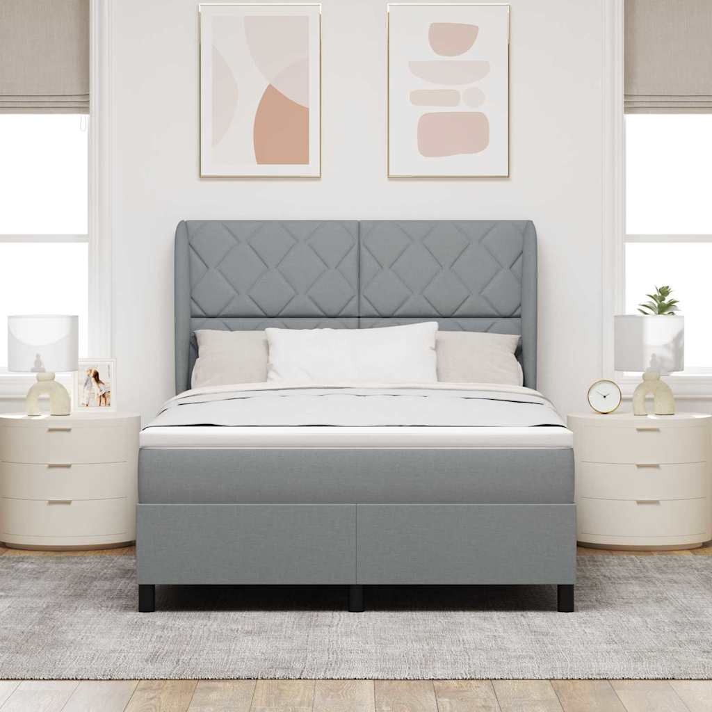 Box Spring Bed with Headboard Light Grey 140 x 190 cm Fabric