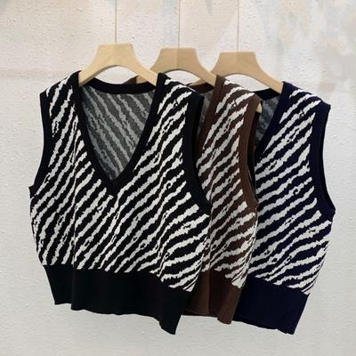 Mode V-Ausschnitt Damen Strickstreifen Pulloverweste Oberbekleidung Frühling und Herbst Neu Ärmellose Tanktops Locker Lässig Büro Oberteil