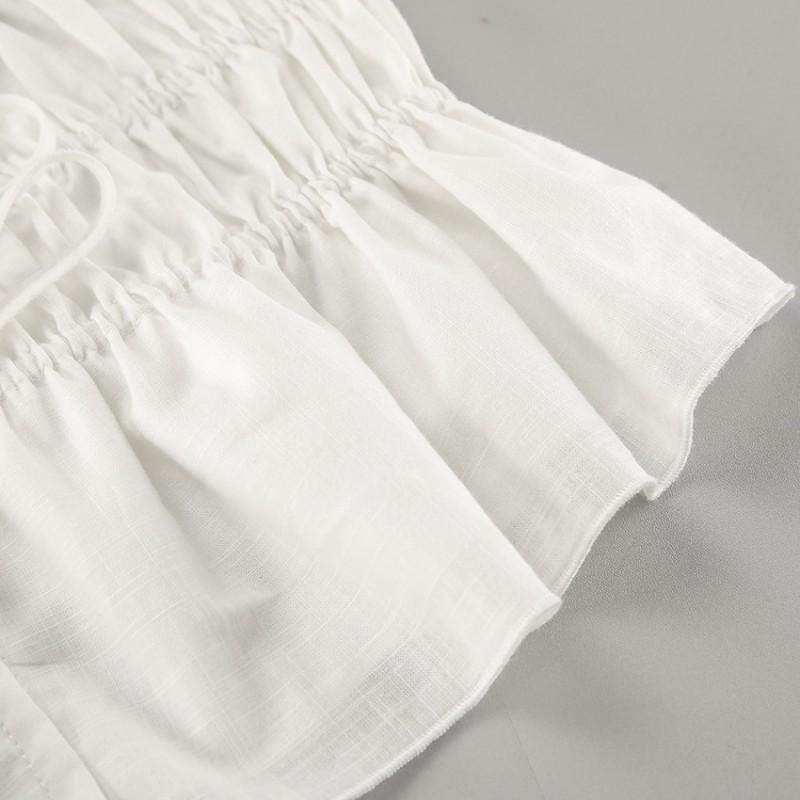 Womens White Cotton Linen Sleeveless Top Wide Leg Pants Set With Tie Detail Casual Two Piece Outfit