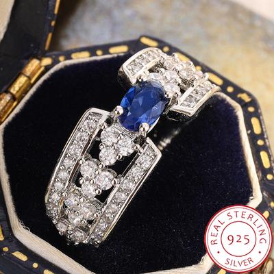 AAA Natural Blue Sapphire Ring for Women 925 Sterling Silver,  Paraiba Tourmaline Solitaire Engagement Ring
