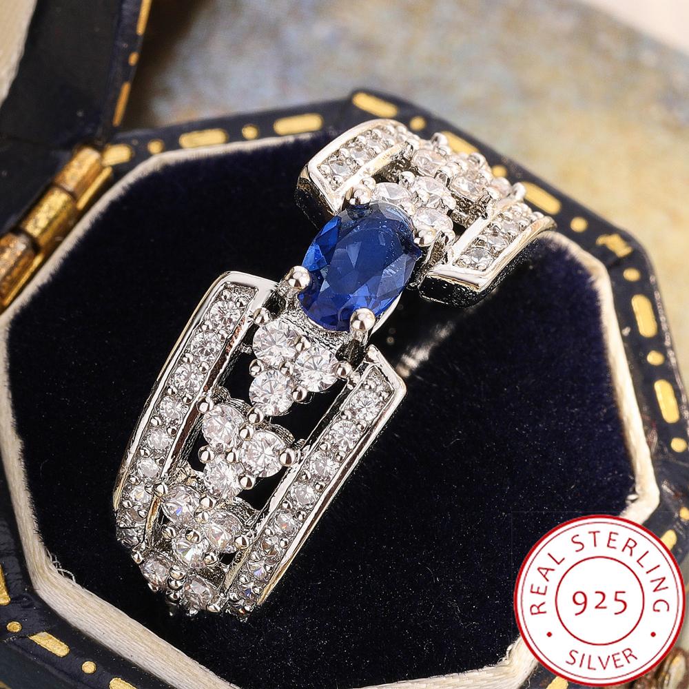 

AAA Natural Blue Sapphire Ring for Women 925 Sterling Silver, Paraiba Tourmaline Solitaire Engagement Ring 10