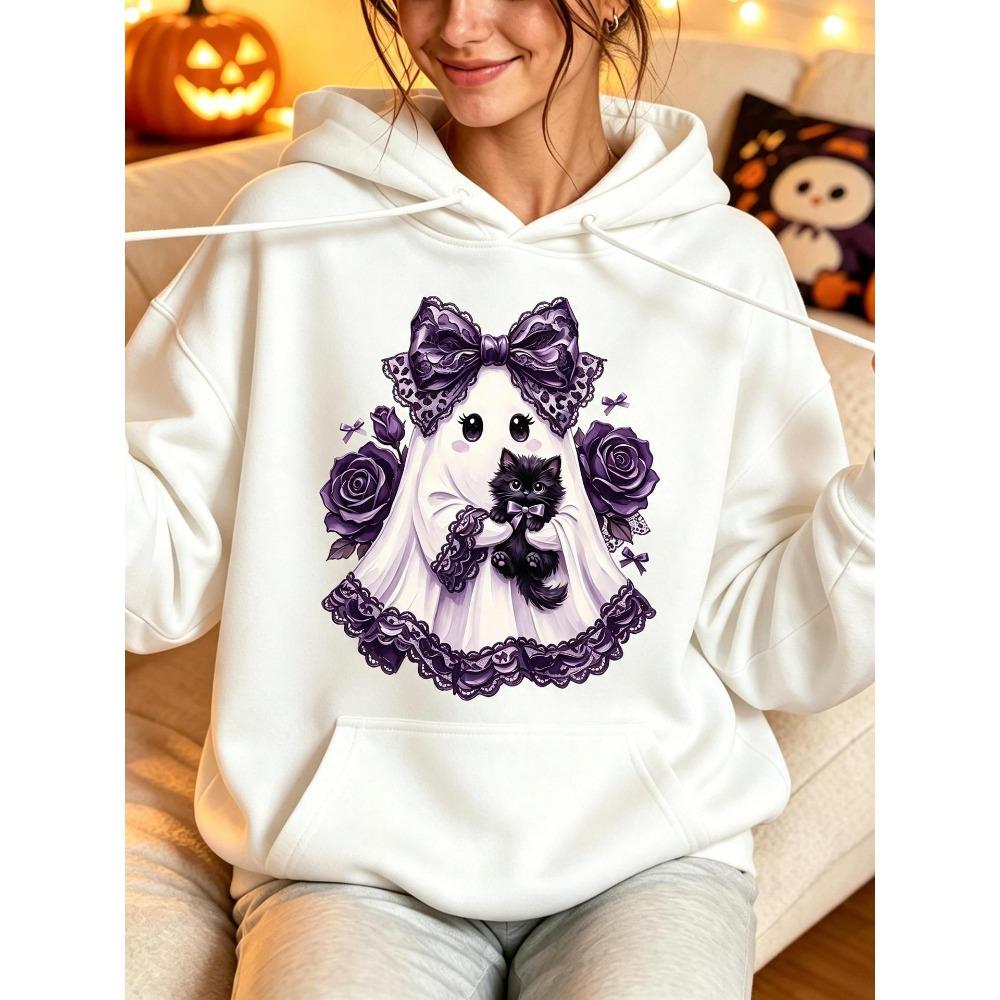 Women's Hooded Sweater Halloween Double Hat Loose 3D Printing Loose Comfort Casual Daily Creative Sweatshirt