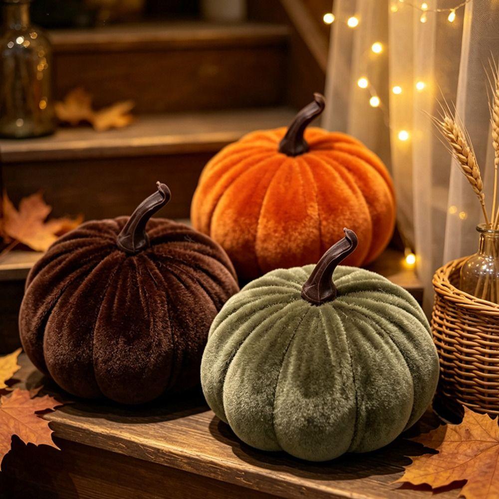 Plush Texture Velvet Pumpkin Velvet Fabric Plush Pumpkin Reusable Artificial Pumpkin Photo Props