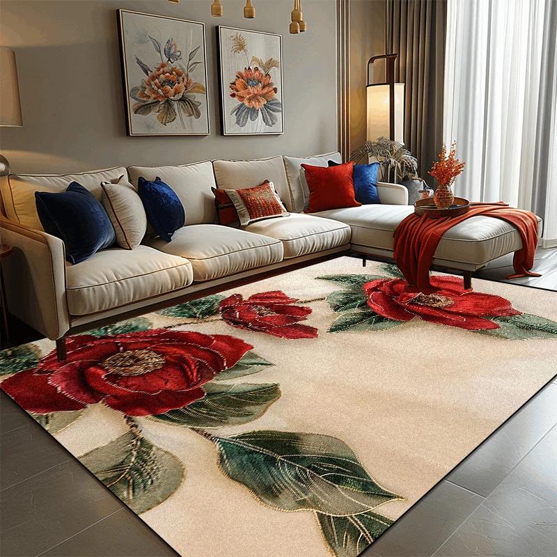 Light Luxury 3D Flower Carpets Living Room Decoration Large Rugs Modern Home Sofa Side Floor Mat Bedroom Bedside Soft Foot Mats
