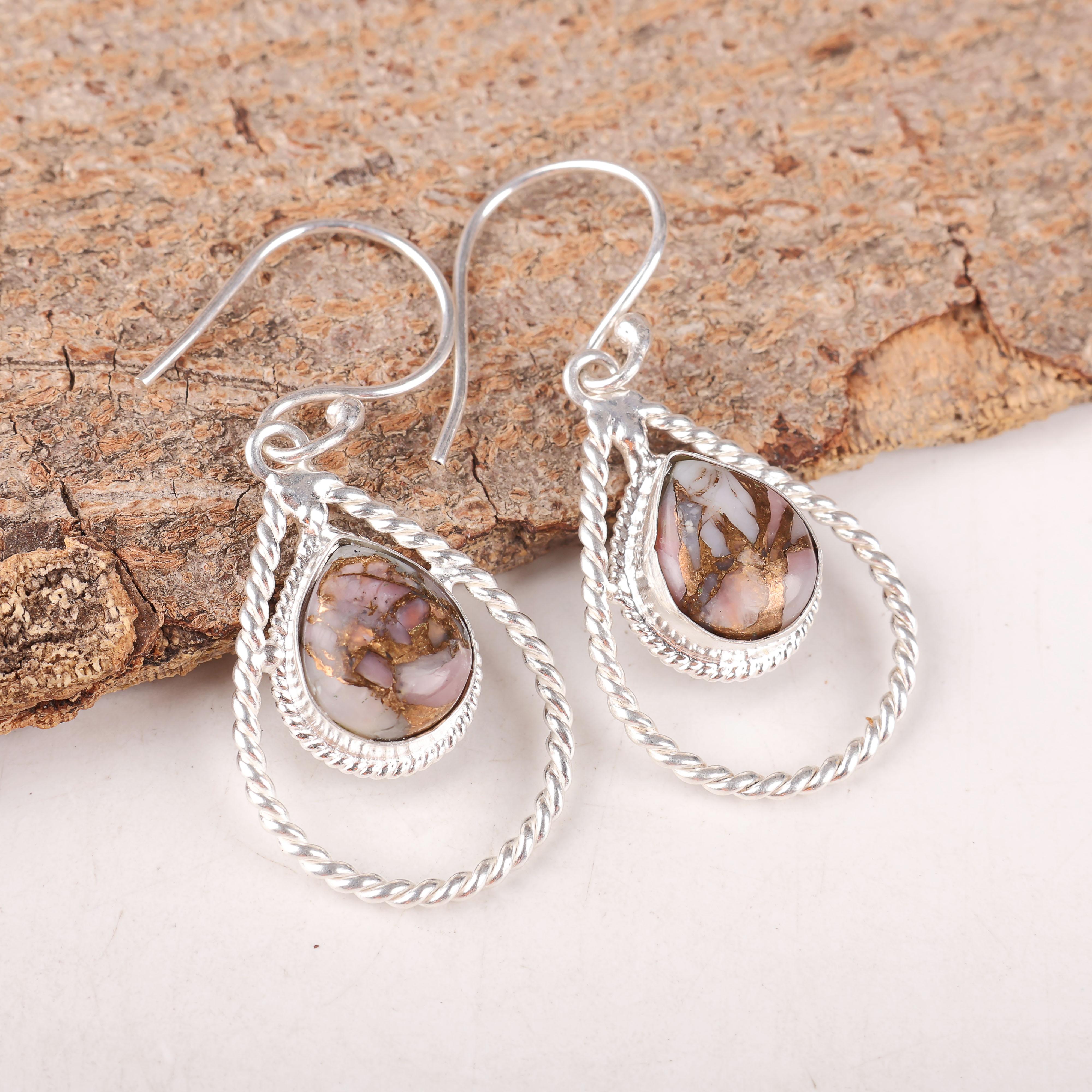 

Ювелирные изделия из розового опала и бирюзы, серьги из стерлингового серебра 925 пробы, серьги с опалом, балансирующие ювелирные изделия для подарка 1.70 Inches розовый