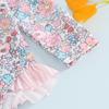 Baby Girl Rash Guard Swimsuit Long Sleeve Floral Print Bathing Suit Infant Swimwear with Bowknot Sun Hat
