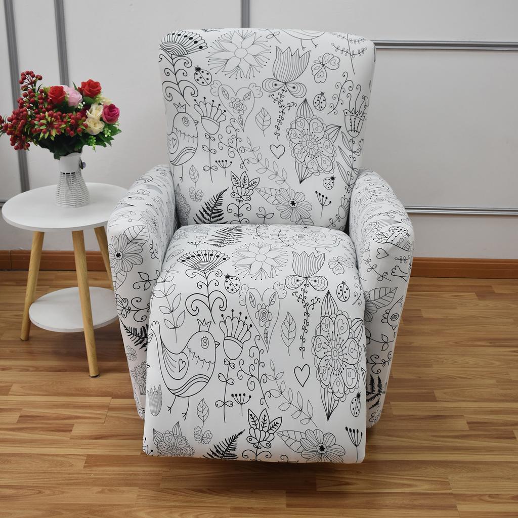 4Pcs Recliner Sofa Covers Elastic Polyester Slipcovers Non-slip All-inclusive Protector with Pocket Single Seater Armchair Cover