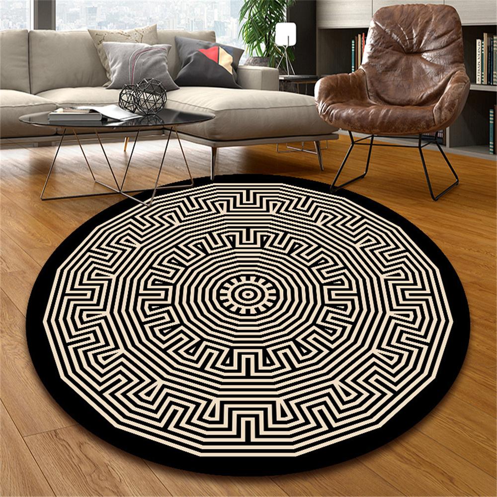 Mandala Carpet Dirt Resistant Black Round Carpet for Living Room Boho Flower Printed Floor Rug Anti-slip Blanket Home Decor Mats