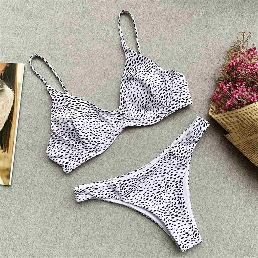 

Маленький камень в горошек с принтом высокого выреза, женский купальник, женский купальник, комплект бикини из двух частей, купальный костюм M белый
