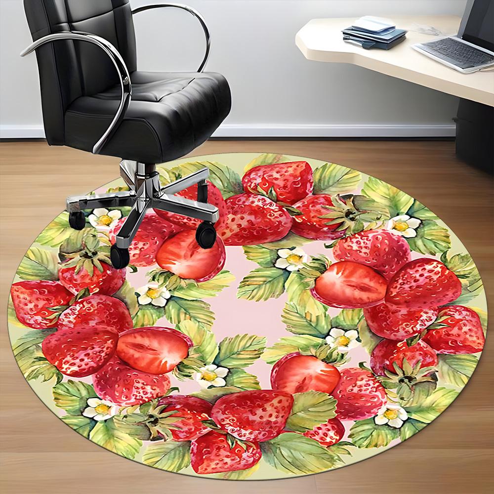 1pc Strawberry Wreath Office Round Rug, Carpet for Office, Gaming, Lightweight Round Floor Mat yy260208020