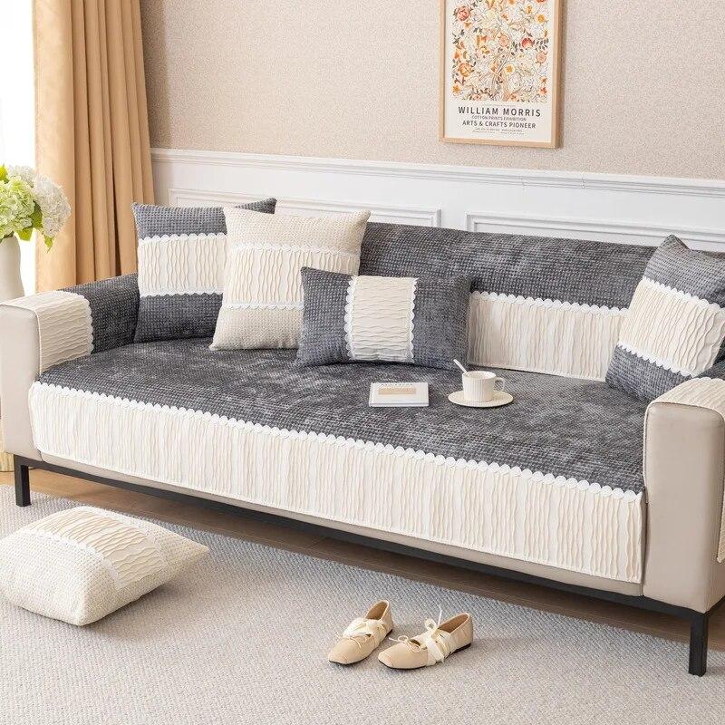 New Chenille Lace Trimmings Sofa Cover for Living Room Modern Sofa Cushion Couch Universal for All Seasons Protector Covers