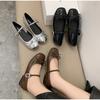 New Silver Round Toe Low Heeled Mary Jane Single Shoes Women New Retro Dress with Shallow Mouth Small Leather Shoes