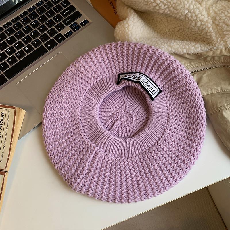 Warm Cozy And Cotton Beret For Women Trendy Knitted Hat White In