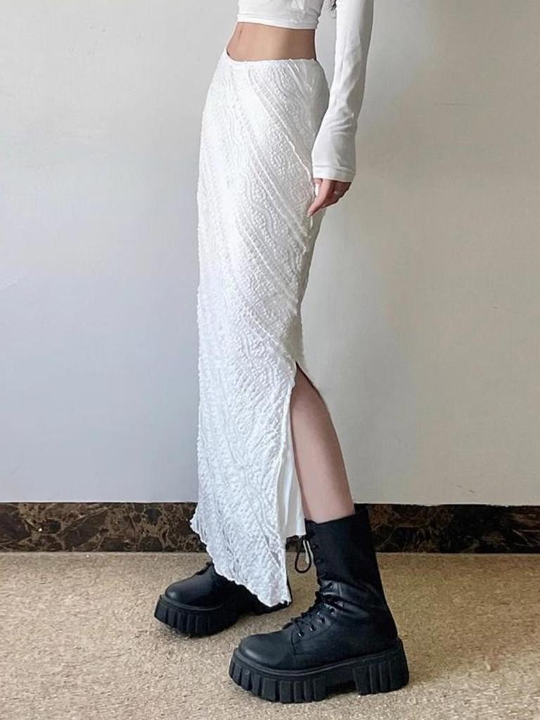 Elegant White Lace Skirt for Women Vintage Style Slim Fit Package Hip Long Skirt Y2k Casual Fashion Clothes Summer