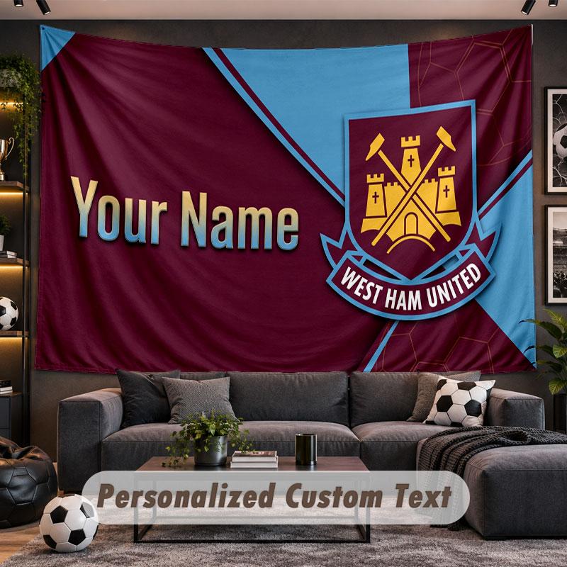 Wall Hanging Tapestry Custom NameWest Ham United football Pattern Personalized Printed Fabric Wall Decor