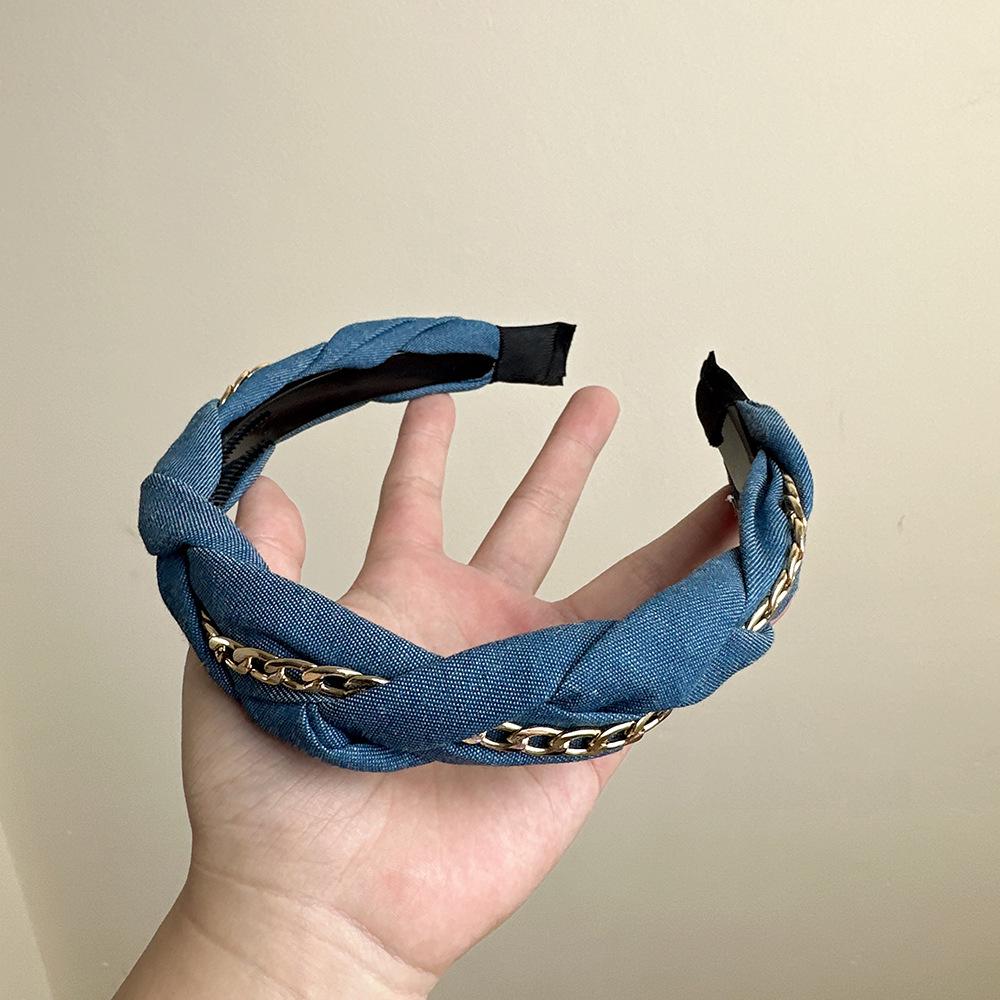 

Летняя джинсовая повязка на голову в корейском стиле с бантом — с широкими полями и простым узлом