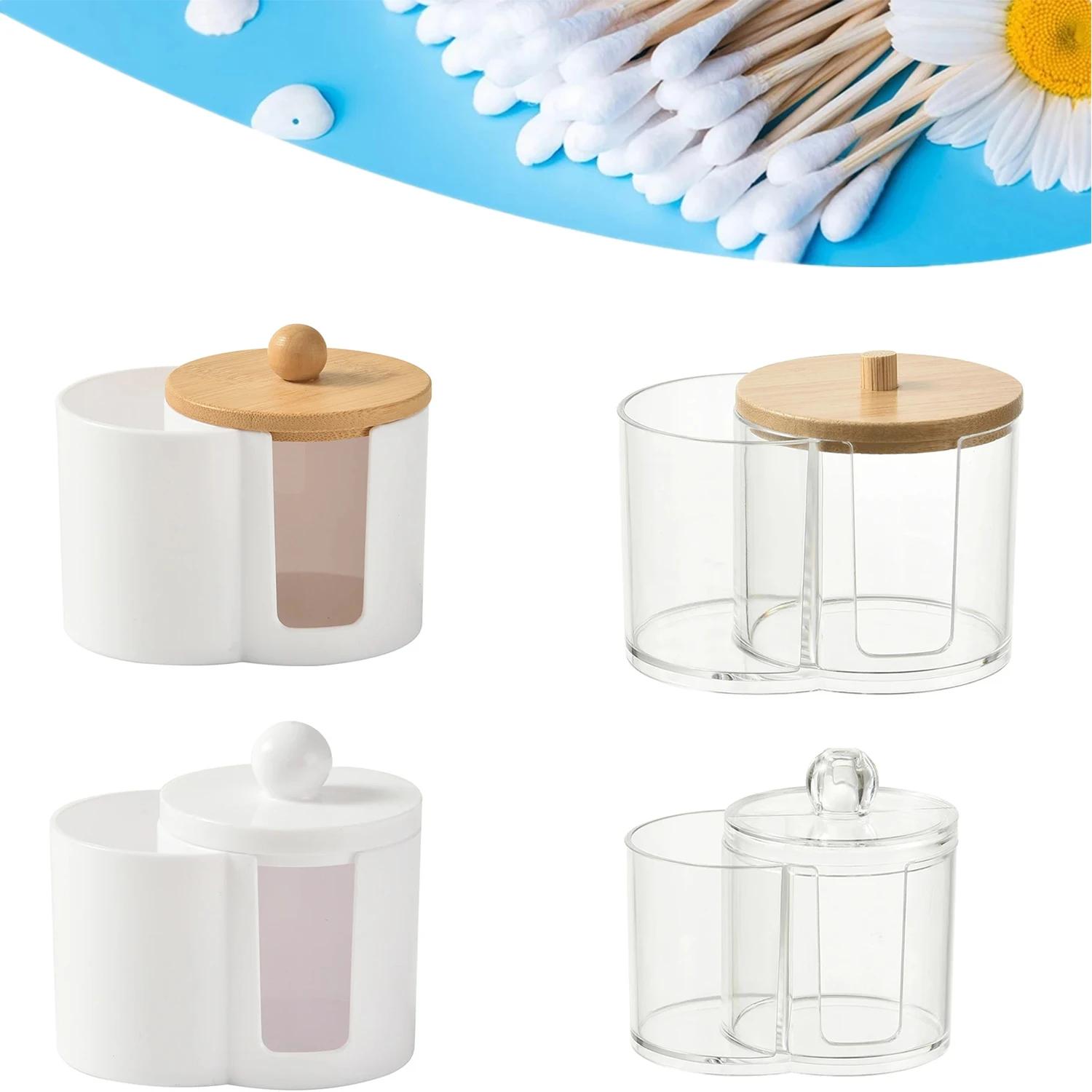 

Косметические ватные диски, контейнер для хранения тампонов, органайзер для косметики, пылезащитная портативная прочная банка для ванной с бамбуковыми/прозрачными пластиковыми крышками