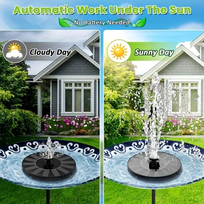 1.2W/1.4W Outdoor Solar Fountain with 6 Nozzle  Suitable for  Bird Bath Garden Fish Tank Pond Swimming Pool Garden Decoration
