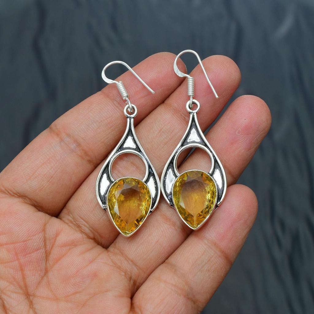 Citrine Gemstone Handmade 925 Sterling Silver Jewelry Earring