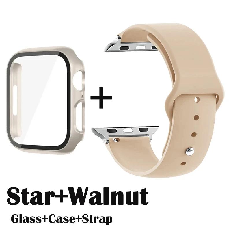 Glass+Case+Strap for Apple Watch Band 42mm 44mm 41mm 40mm 38mm 45mm 49mm Screen Protectors for Apple IWatch Series 8 7 6 SE 5 4