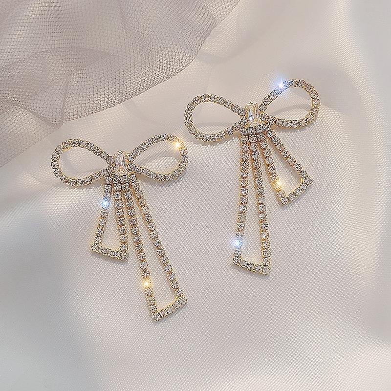 Bow Earrings 925 Silver Needle Rhinestone Celebrity Stud Earrings Hipster Personalized Earrings One Piece