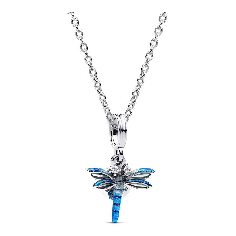 Pandora Dragonfly shape pendant 925 silver enamel synthetic cubic zirconia necklace women s silver ZT3121 серебряный