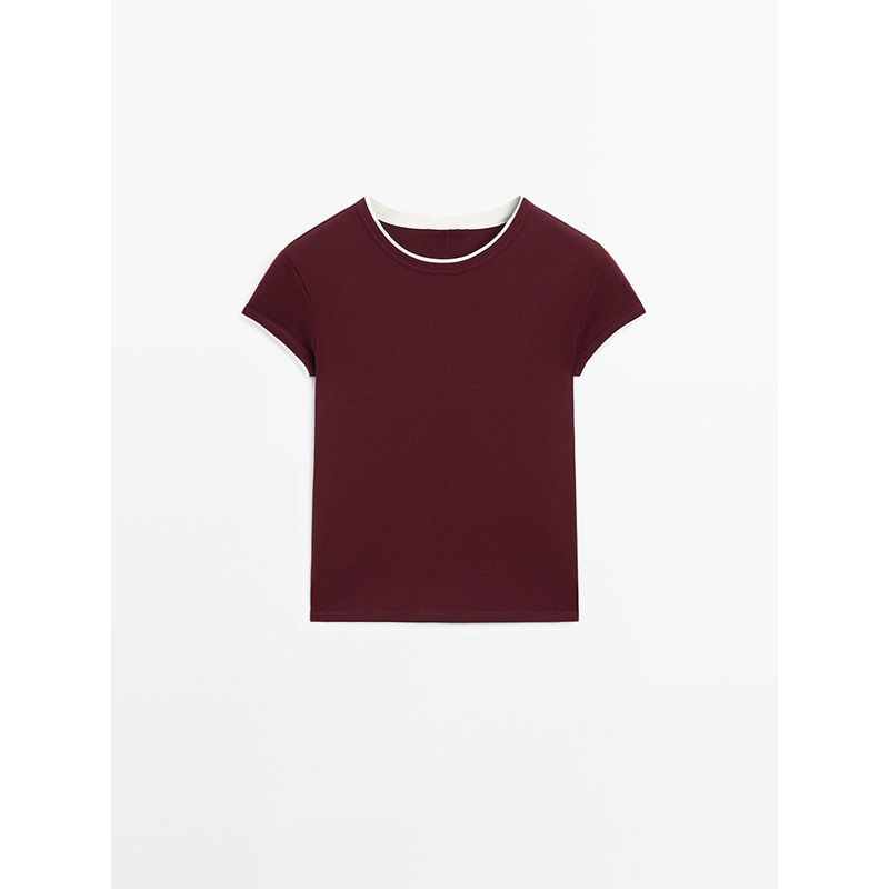 Za2025 Summer New Women clothes Versatile Patchwork Rib Short Version round Neck Short sleeve T-shirt 06234518 251