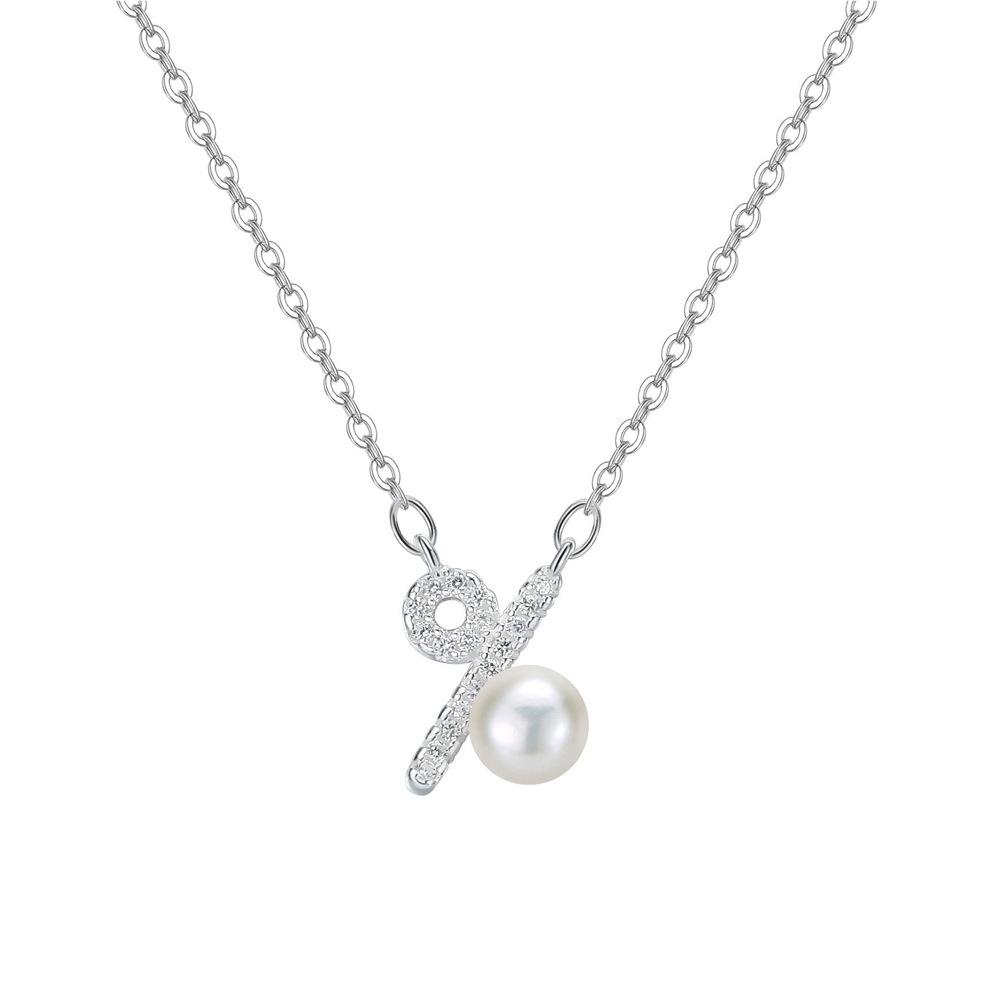S999 Sterling Silver Freshwater Pearl Percentage Necklace High-End Clavicle Chain Accessory