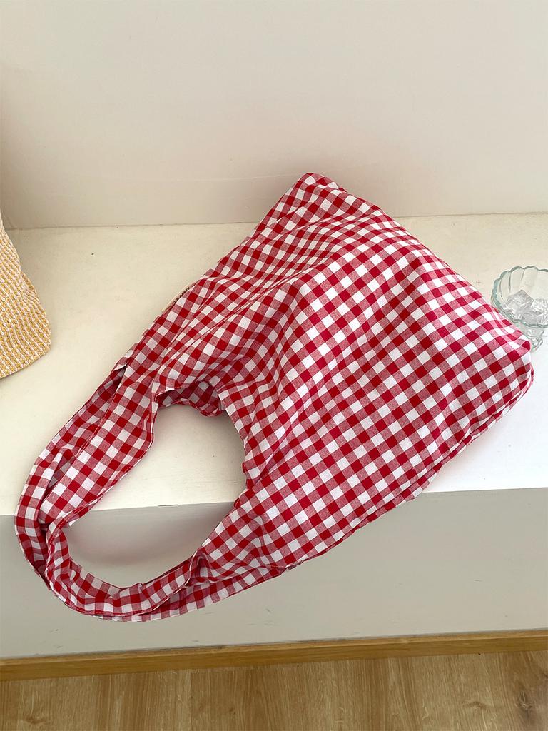 Vintage Plaid Women's Vest Shoulder Bags Large Capacity Female Reusable Shopping Bag Cotton Cloth Schoolgirls Book Tote Handbags