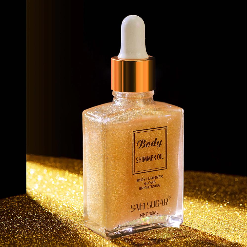 Glitter Body Oil for Glowing Skin Highlighter Brightening Body Oil Moisturizing Skin Illuminator Shimmer Body Oil 30ml